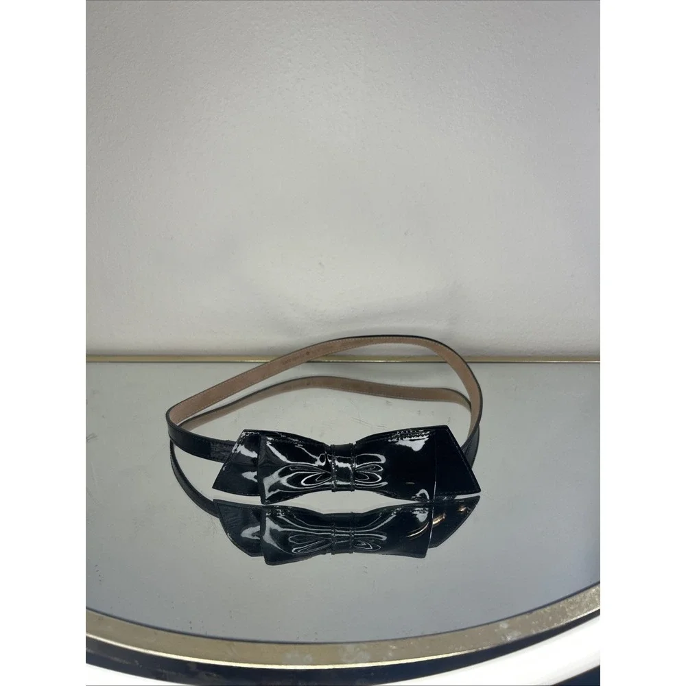 Kate Spade New York Womens Leather Bow Belt Black Fitted Elastic IN THE LOOP M